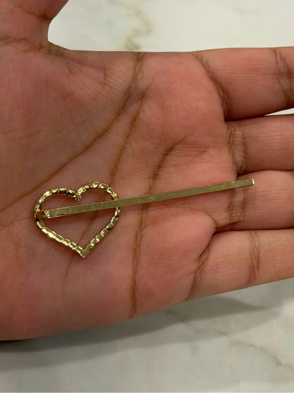 Dainty Rhinestone Heart Bobby Pin Gold Tone Thin Hair Clip